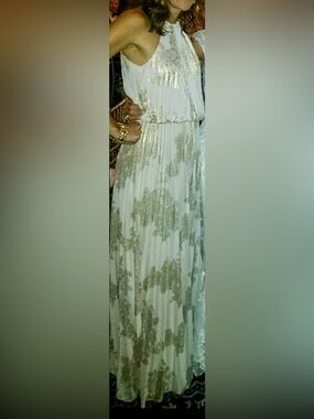Gold/Cream Pleated Tiered Formal Dress